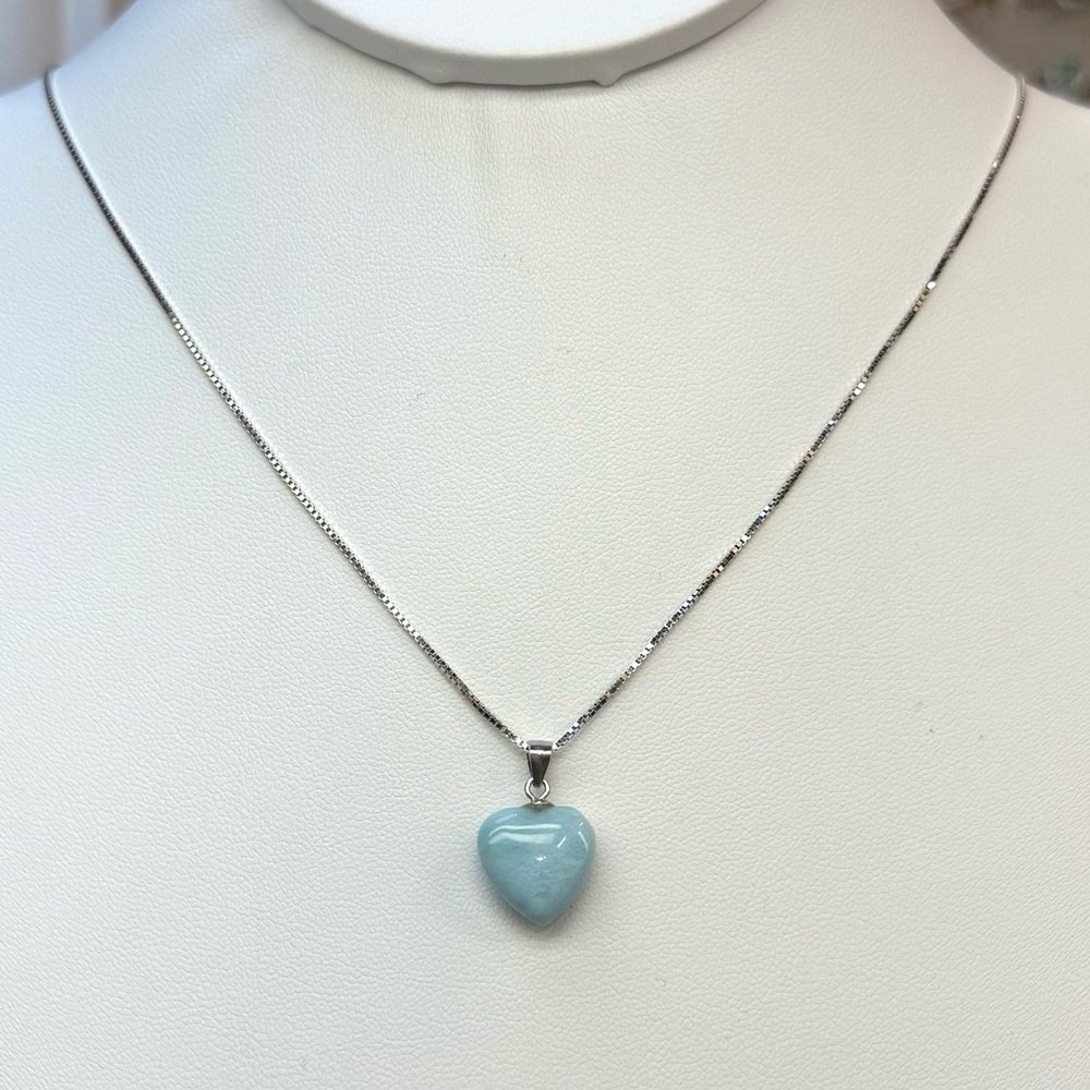 NL1 Natural Organic Dominican Heart LARIMAR Pendant Solid SterlingSilver S925 - Picture 6 of 6
